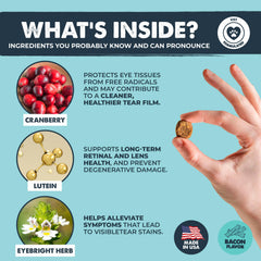 Mighty Paw Waggables Eyes chews in a dog bowl indicate tasty, dog-friendly supplementation