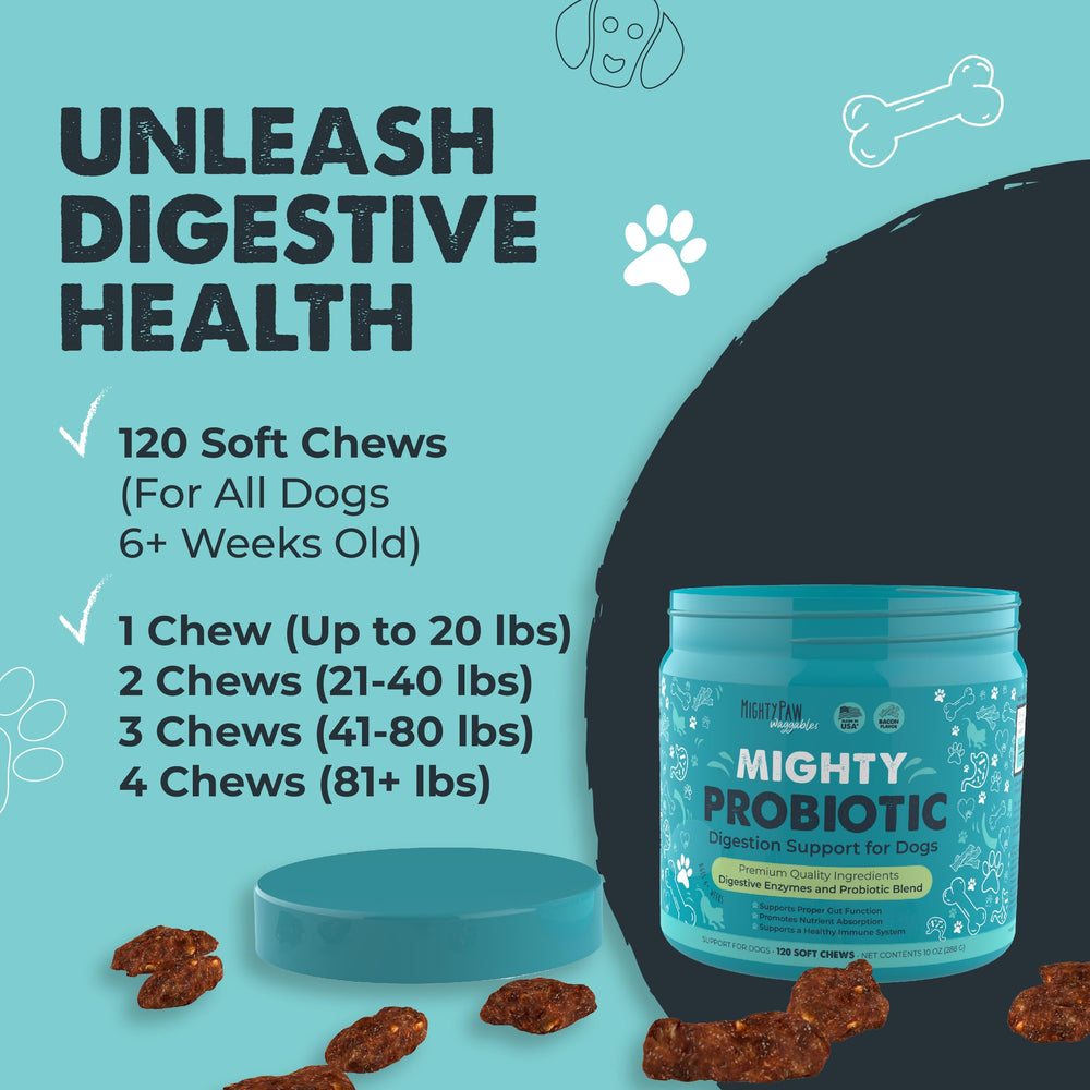 Bacon-flavor chew near a dog's mouth demonstrates palatability and mealtime ease.
