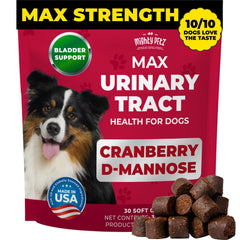 Mighty Petz MAX Cranberry dog-urinary-chews-packaging shows a trusted bladder support option.