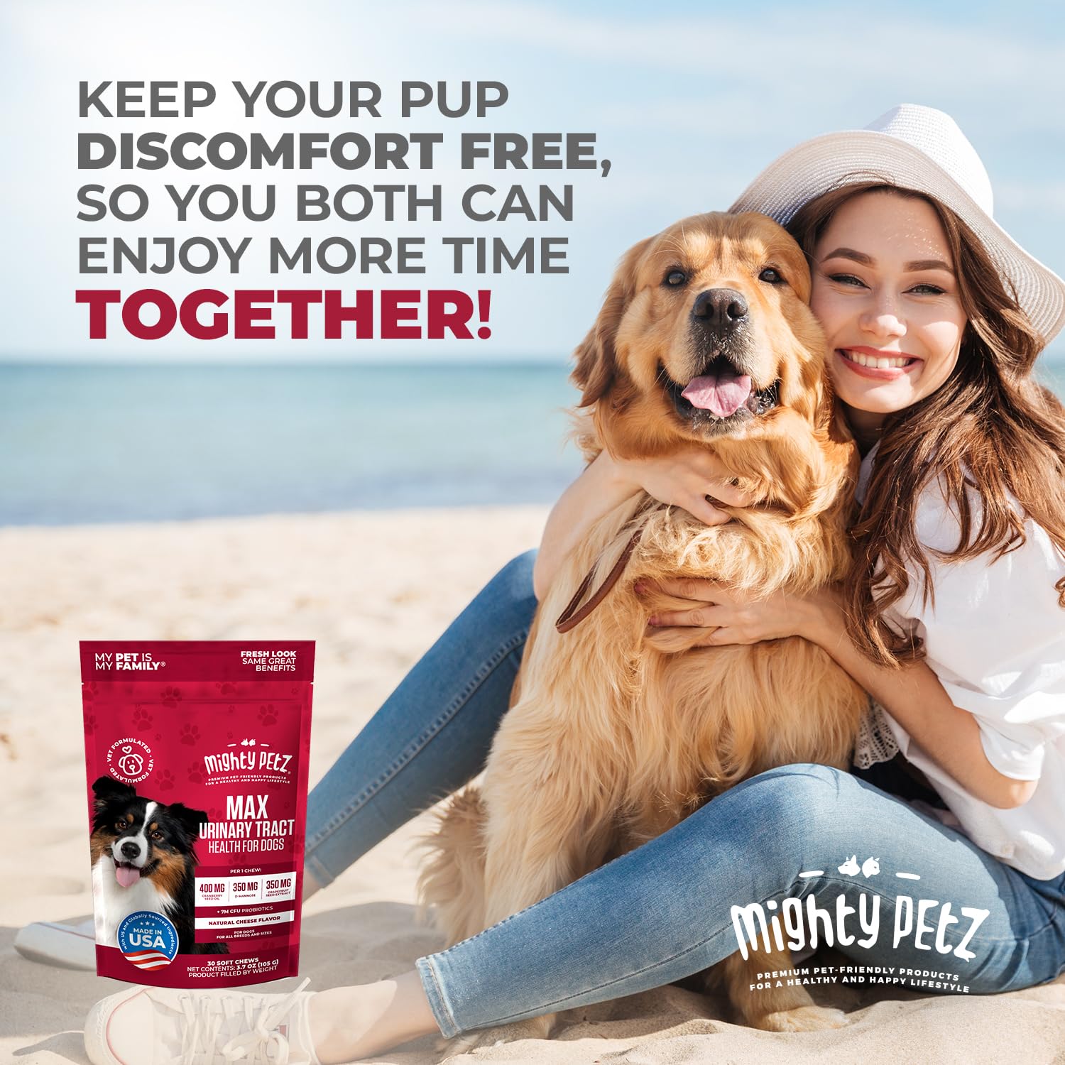 Mighty Petz MAX Cranberry-urine-pH-support image emphasizes balanced urinary pH.