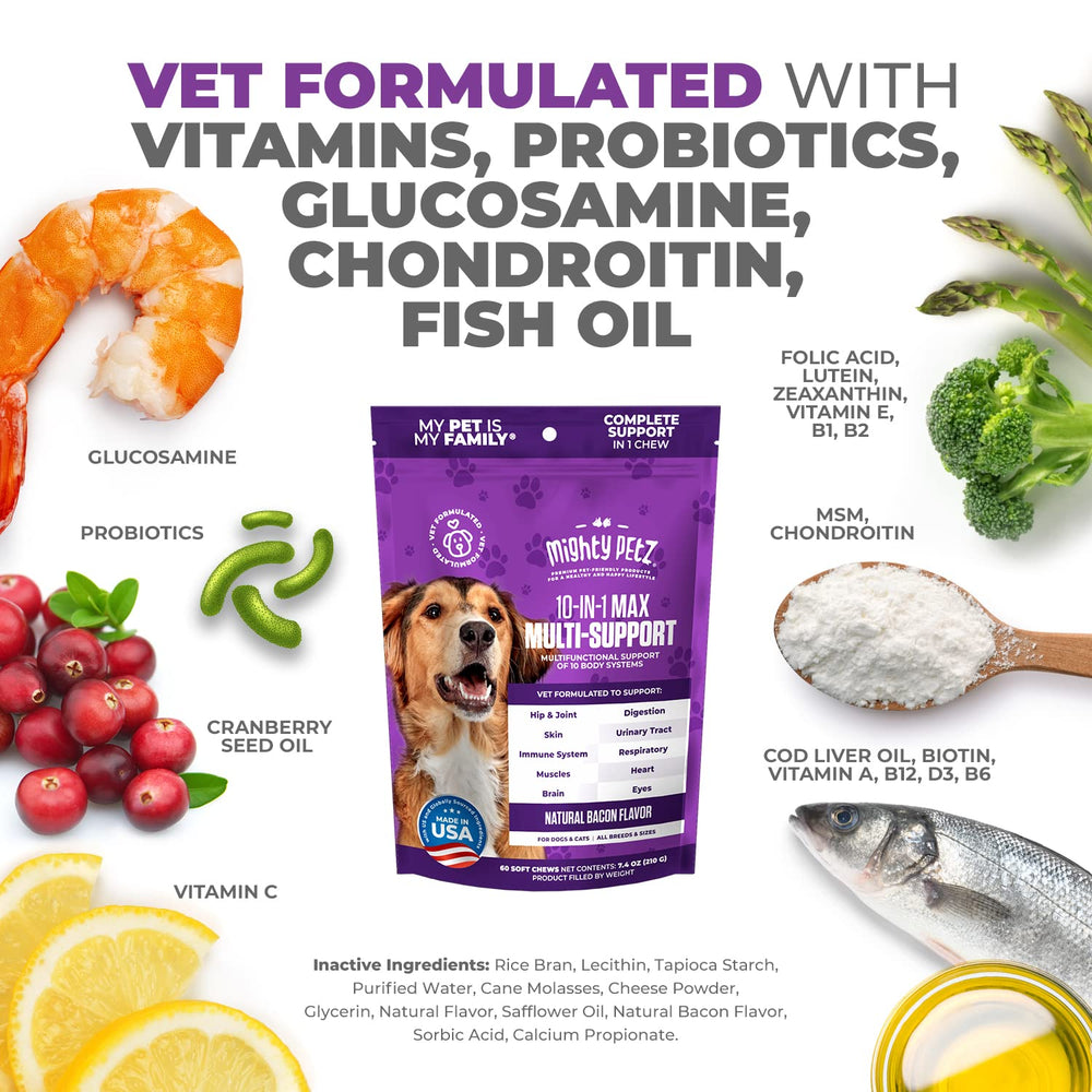 Mighty Petz MAX immunity support label promoting immune and skin health.
