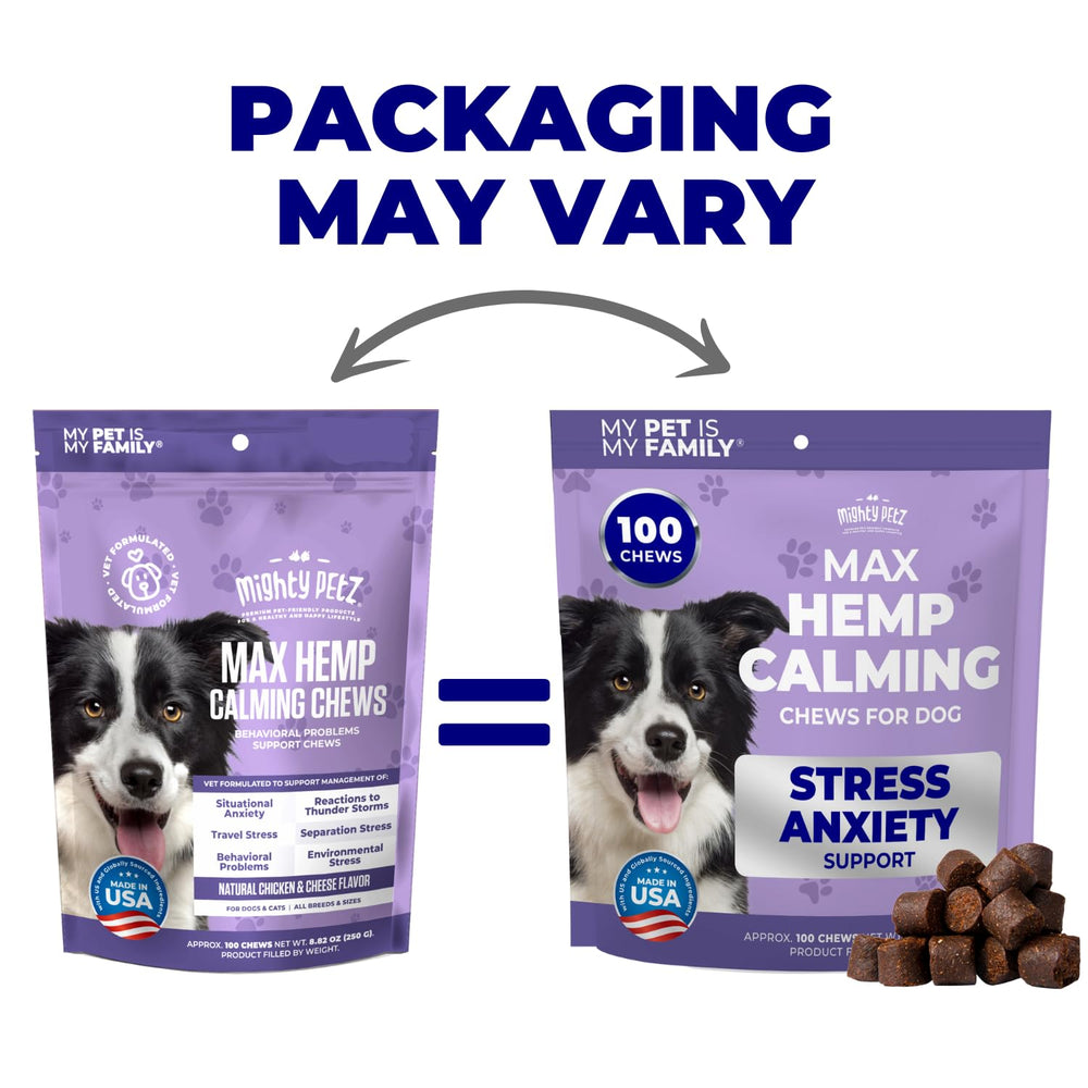 Mighty Petz MAX ingredients label closeup - highlights 9 calming ingredients.