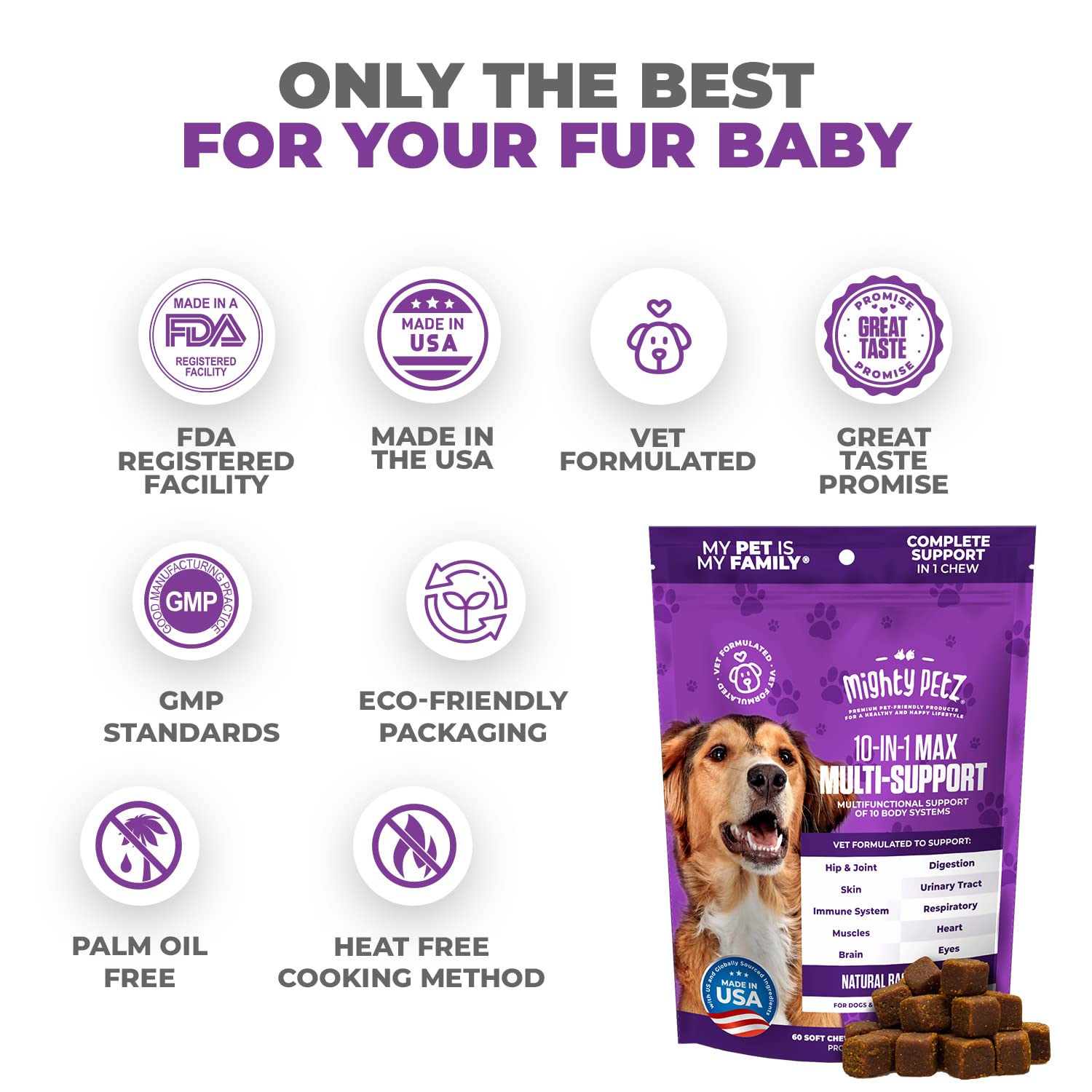 Mighty Petz MAX skin coat shine closeup with omega-3 benefits.