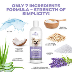 Mighty Petz oatmeal-aloe-coconut foam shows creamy lather for dry, itchy coats.
