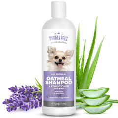 Mighty Petz two-in-one oatmeal shampoo bottle with a gentle, skin-friendly formula.