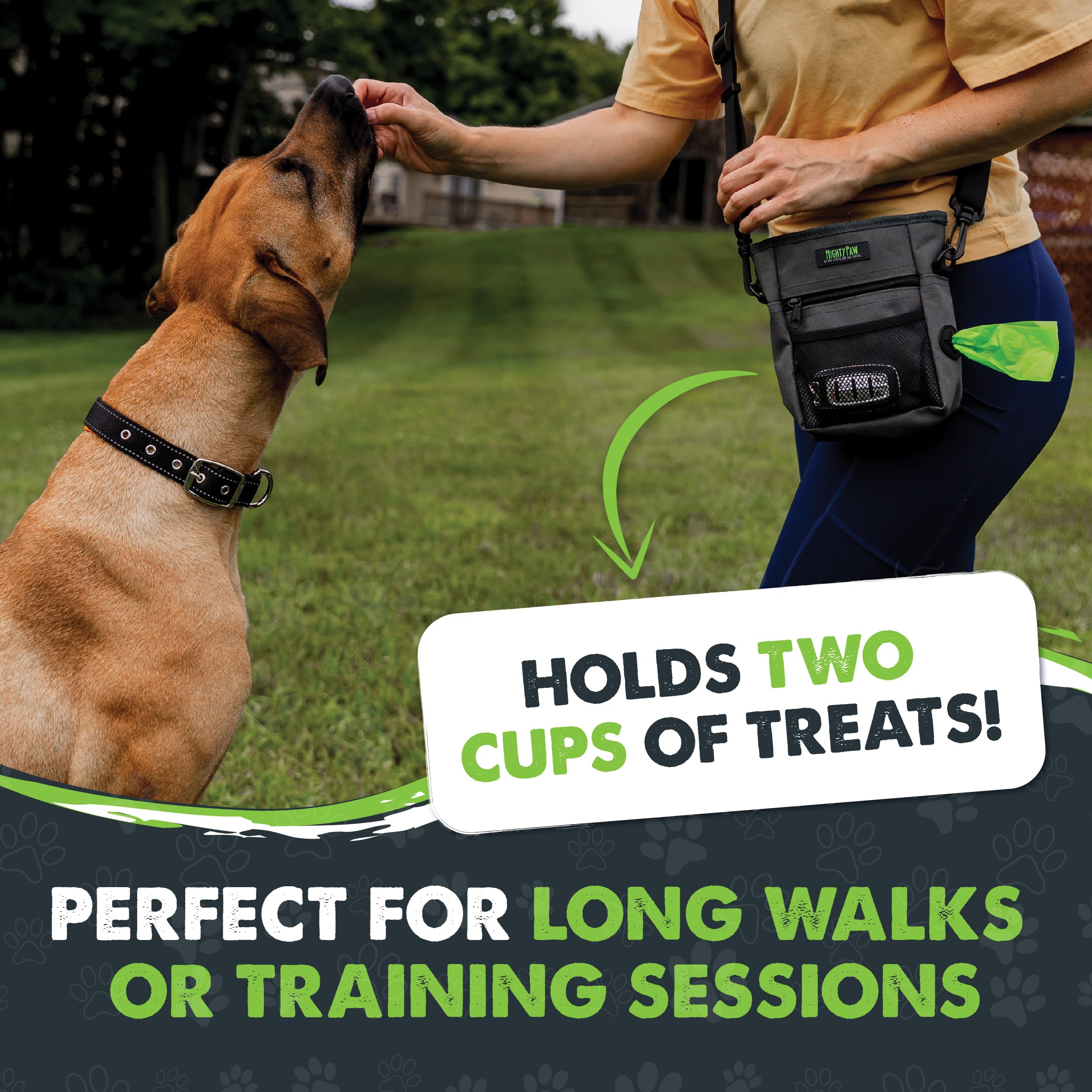 Mighty Paw dog treat pouch four compartments keep treats and essentials organized.