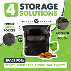 Mighty Paw dog walk bag worn crossbody shows hands-free training convenience.