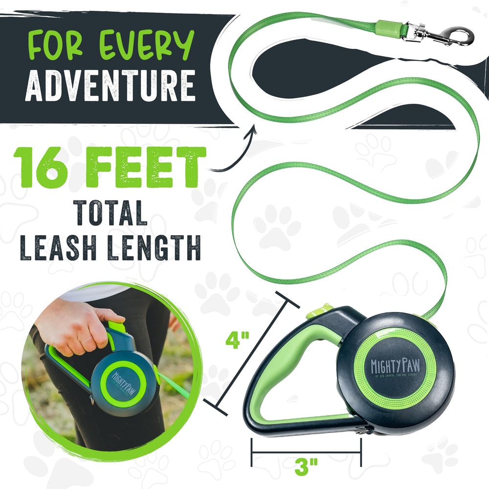 Mighty Paw anti-slip-handle provides secure one-handed control on walks.