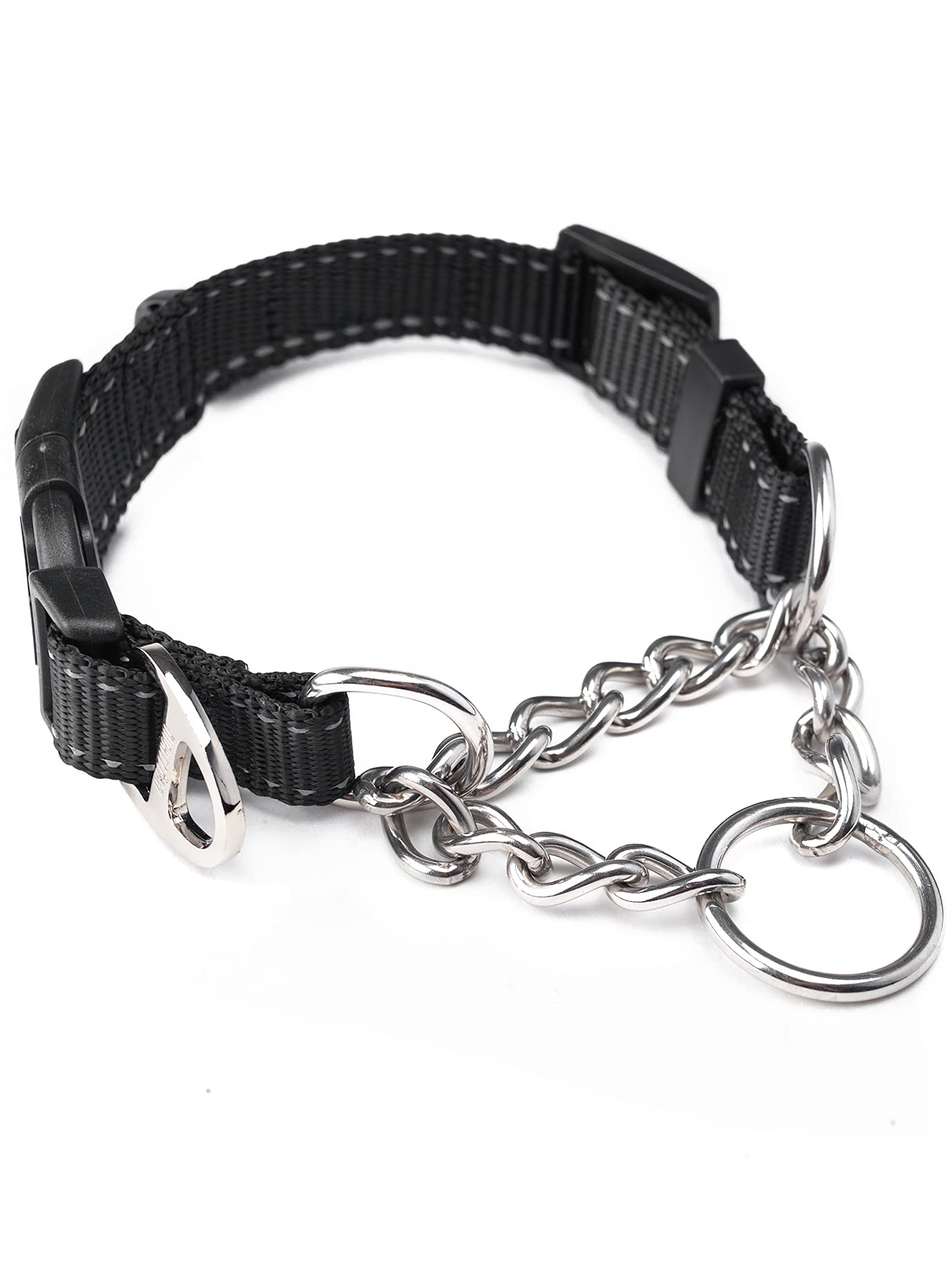 Mighty Paw Martingale Collar 2.0 front view in black for controlled leash training.