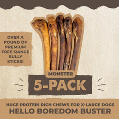 Mighty Paw Naturals Bully Sticks display grass-fed beef for protein-rich snacking.