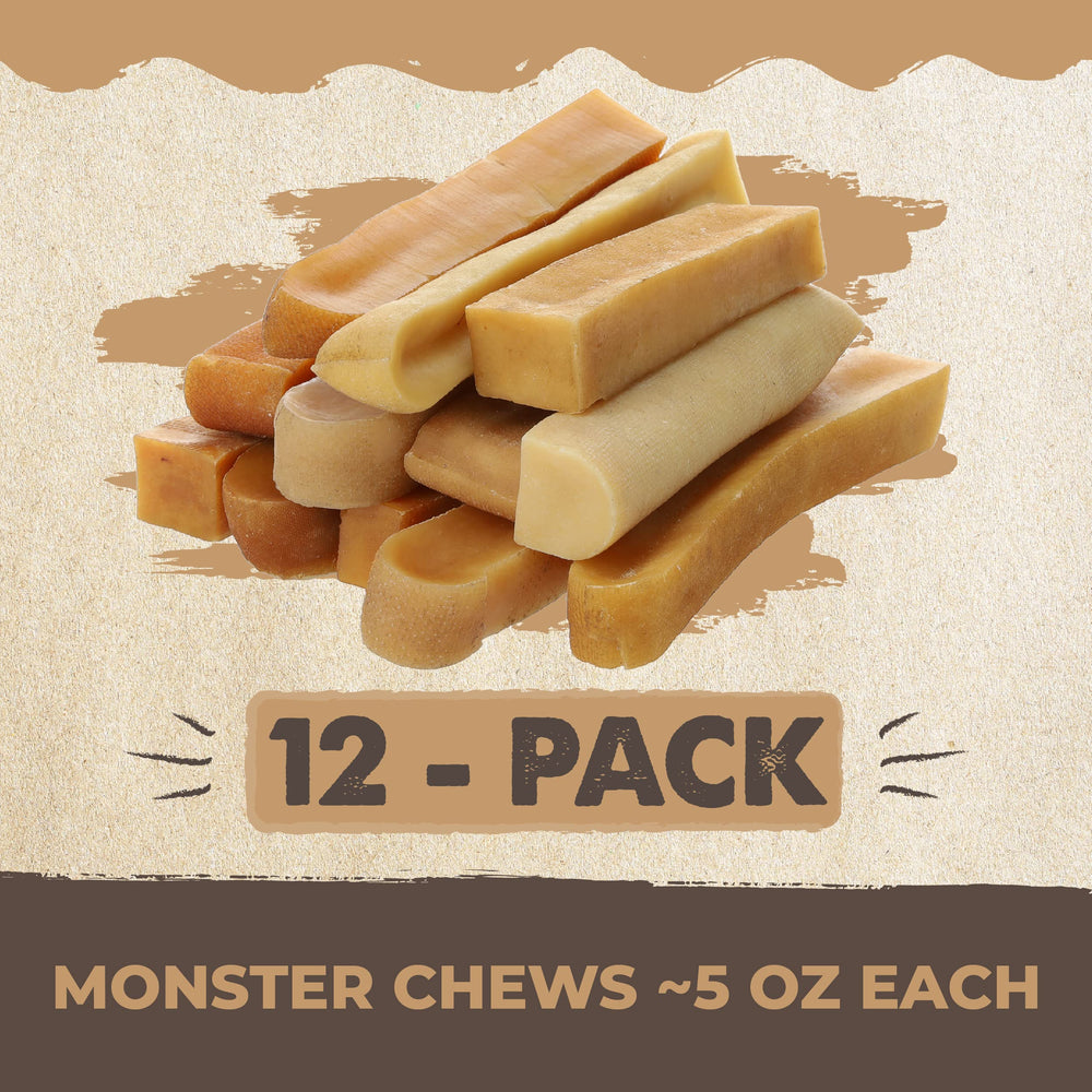 Mighty Paw Yak Cheese Chews packaging with safe chew tips and cheese puffs option