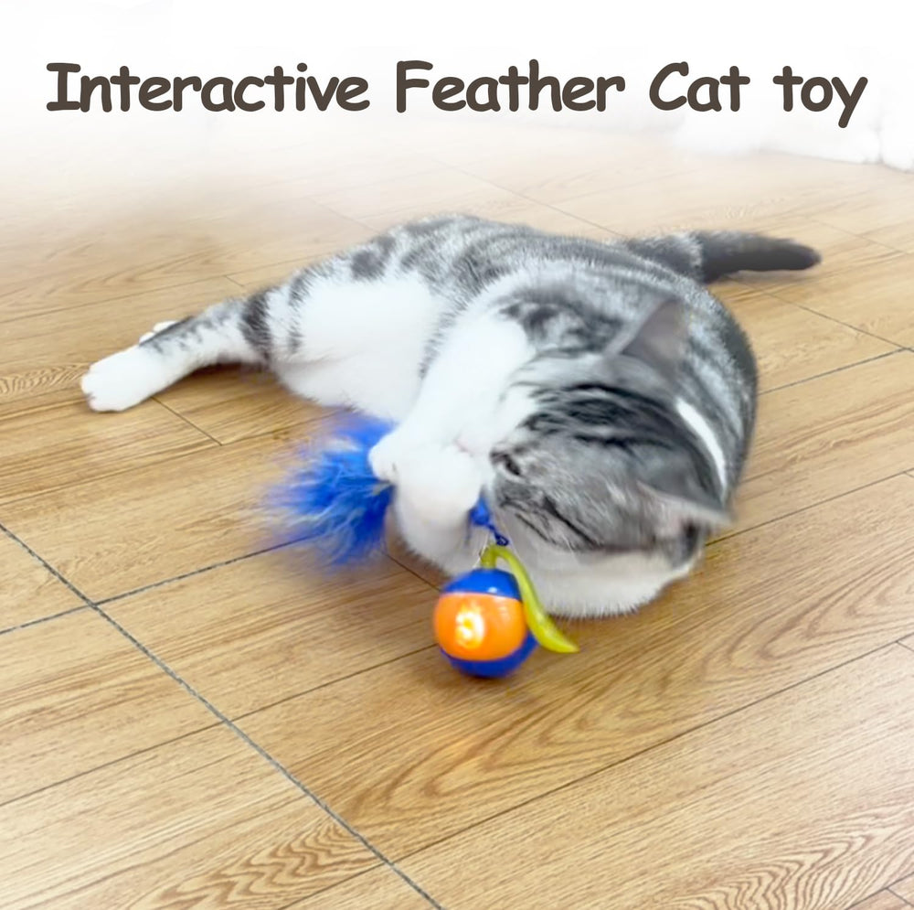 Migipaws cat ball in motion on carpet demonstrates chasing and agility training.