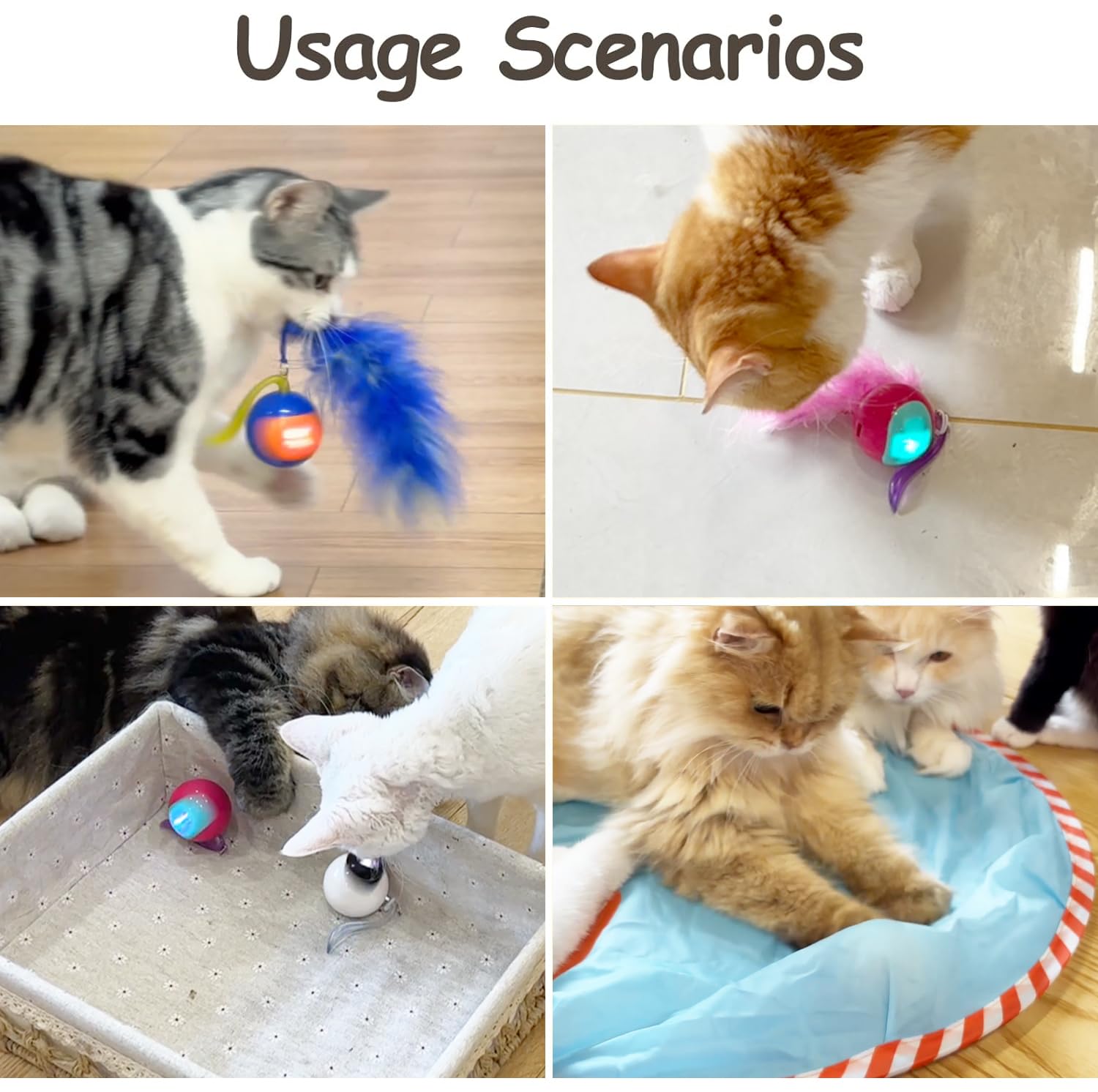 Migipaws cat ball with small mice attachment promotes hunting-inspired play.