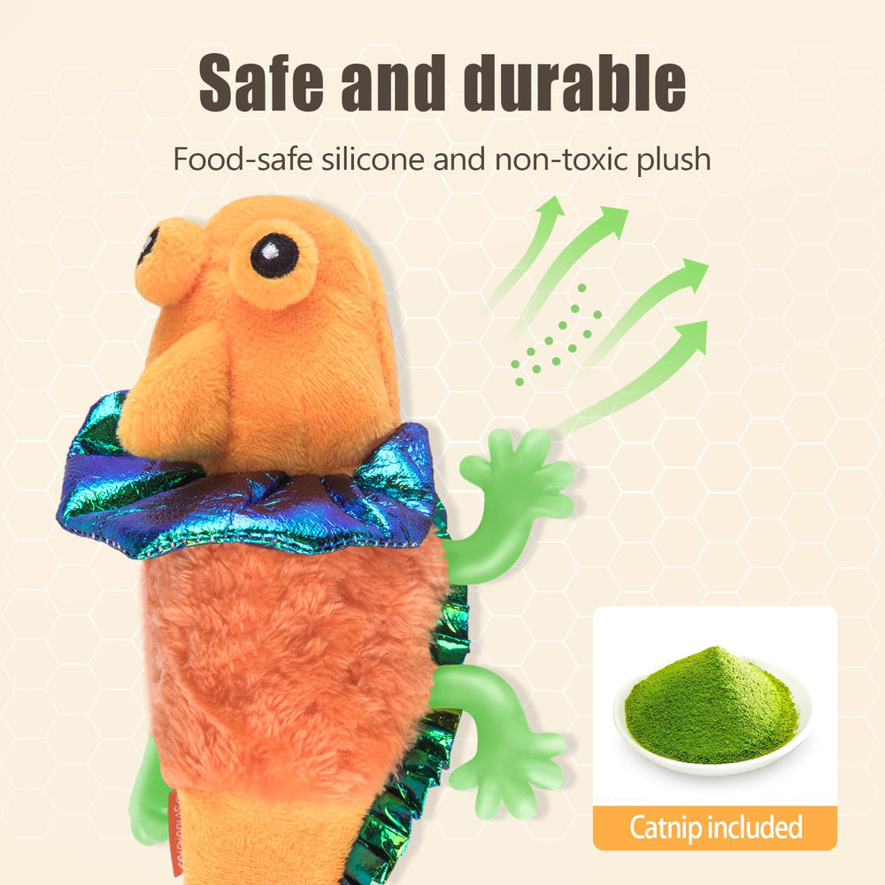 Migipaws catnip inside lizard stimulates playful exploration.
