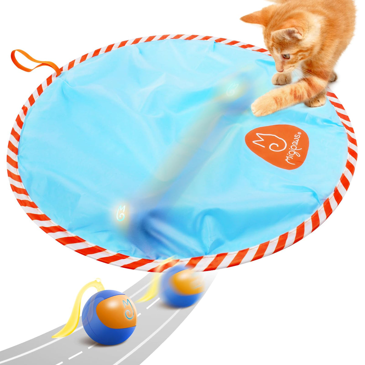 Migipaws glowing chase ball blue glows for active feline play