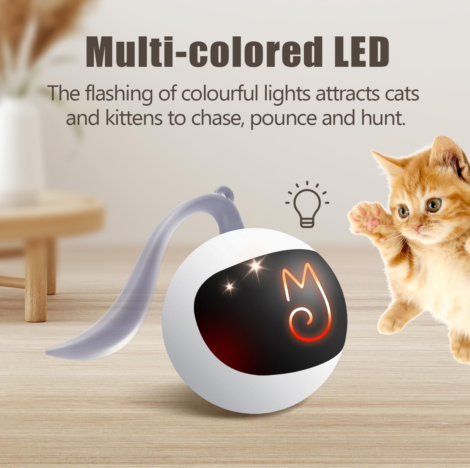 Migipaws cat ball works on carpet and hard floors for versatile play.