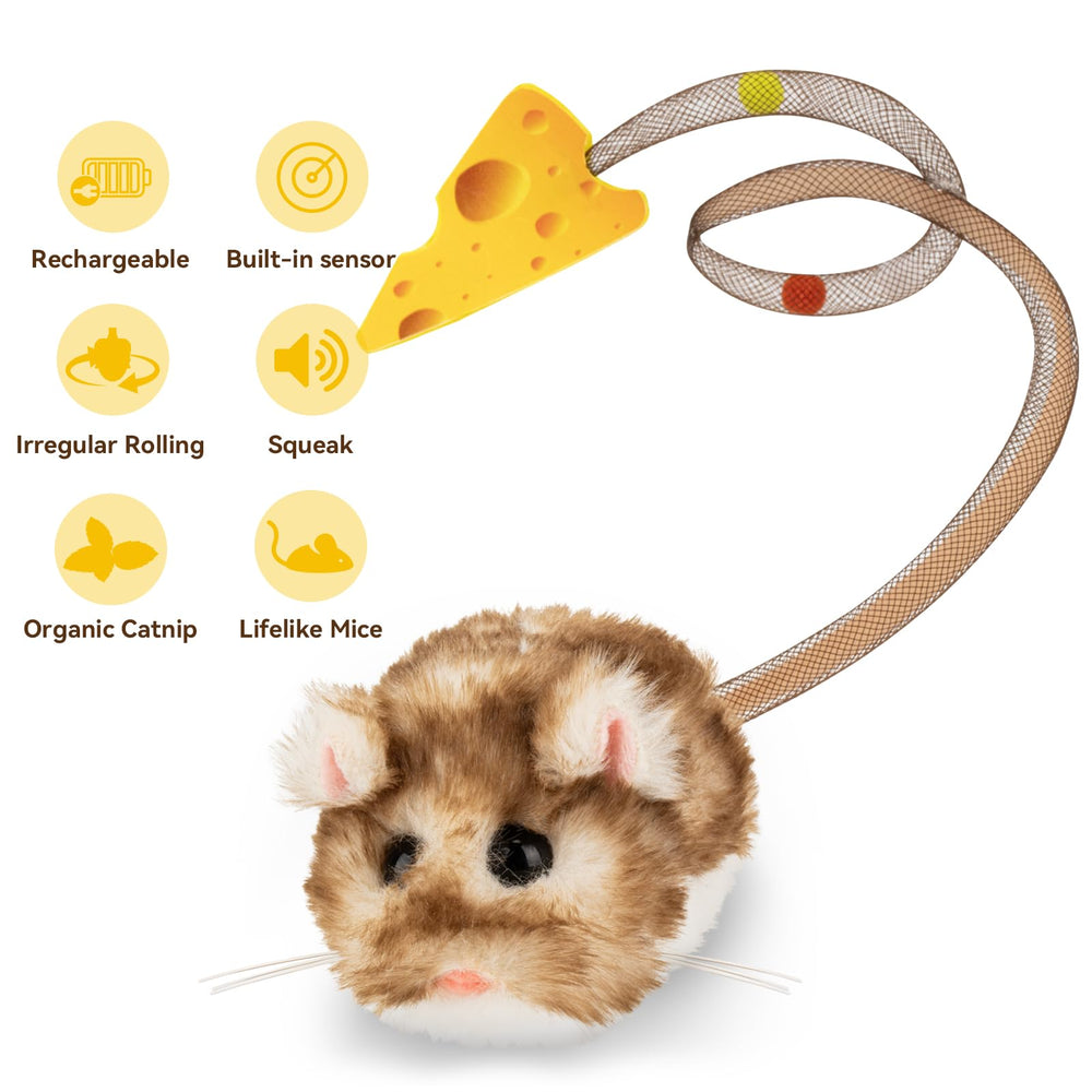 Migipaws Migimouse realistic squeaker enhances lifelike hunting excitement.