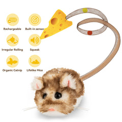 Migipaws Migimouse realistic squeaker enhances lifelike hunting excitement.