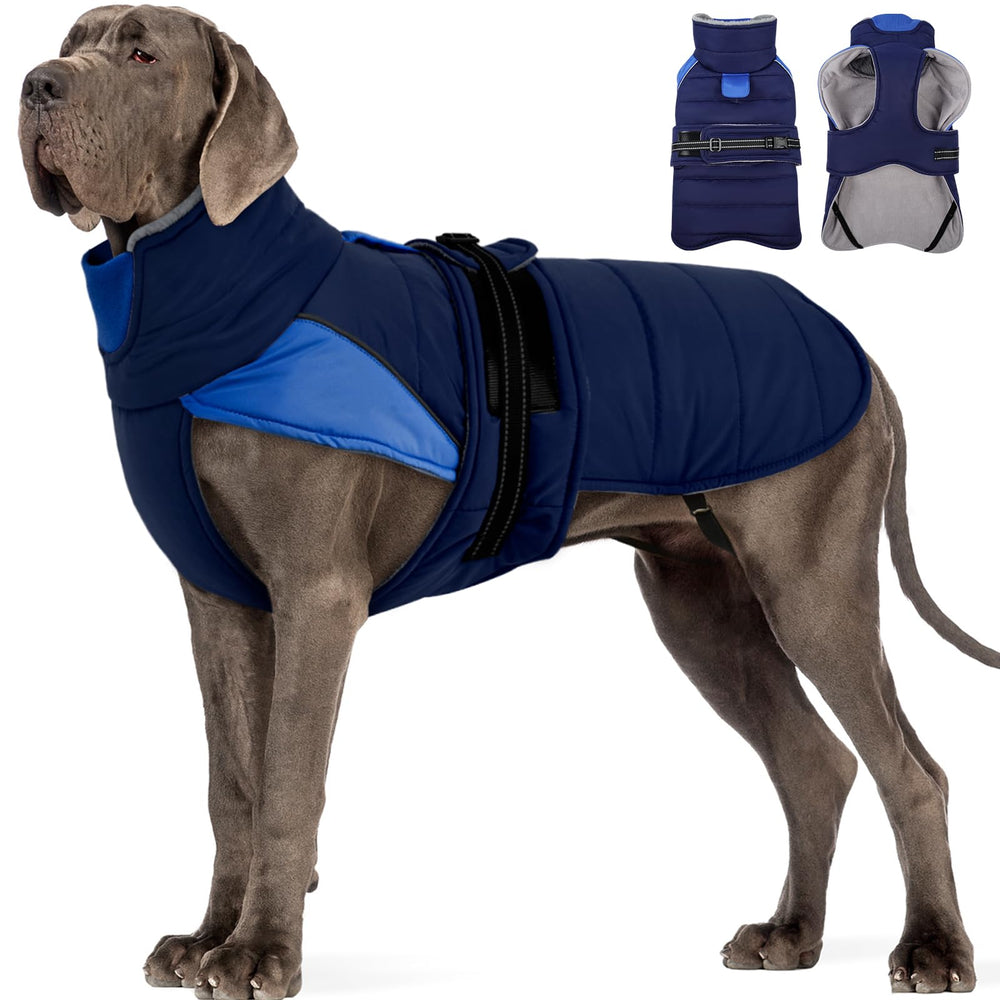 MIGO HI thermal large dog fleece jacket front view with cozy collar.