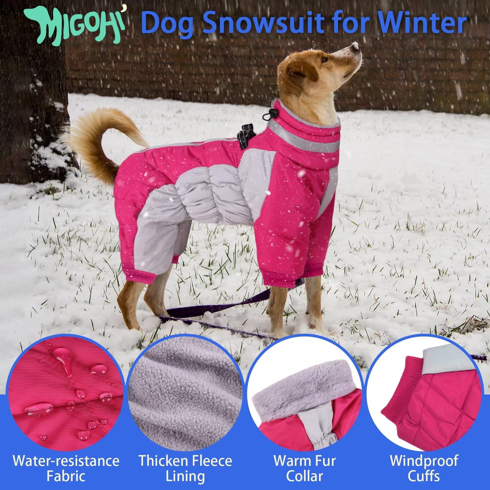 MIGOHI four leg dog coat highlighting full coverage warmth.