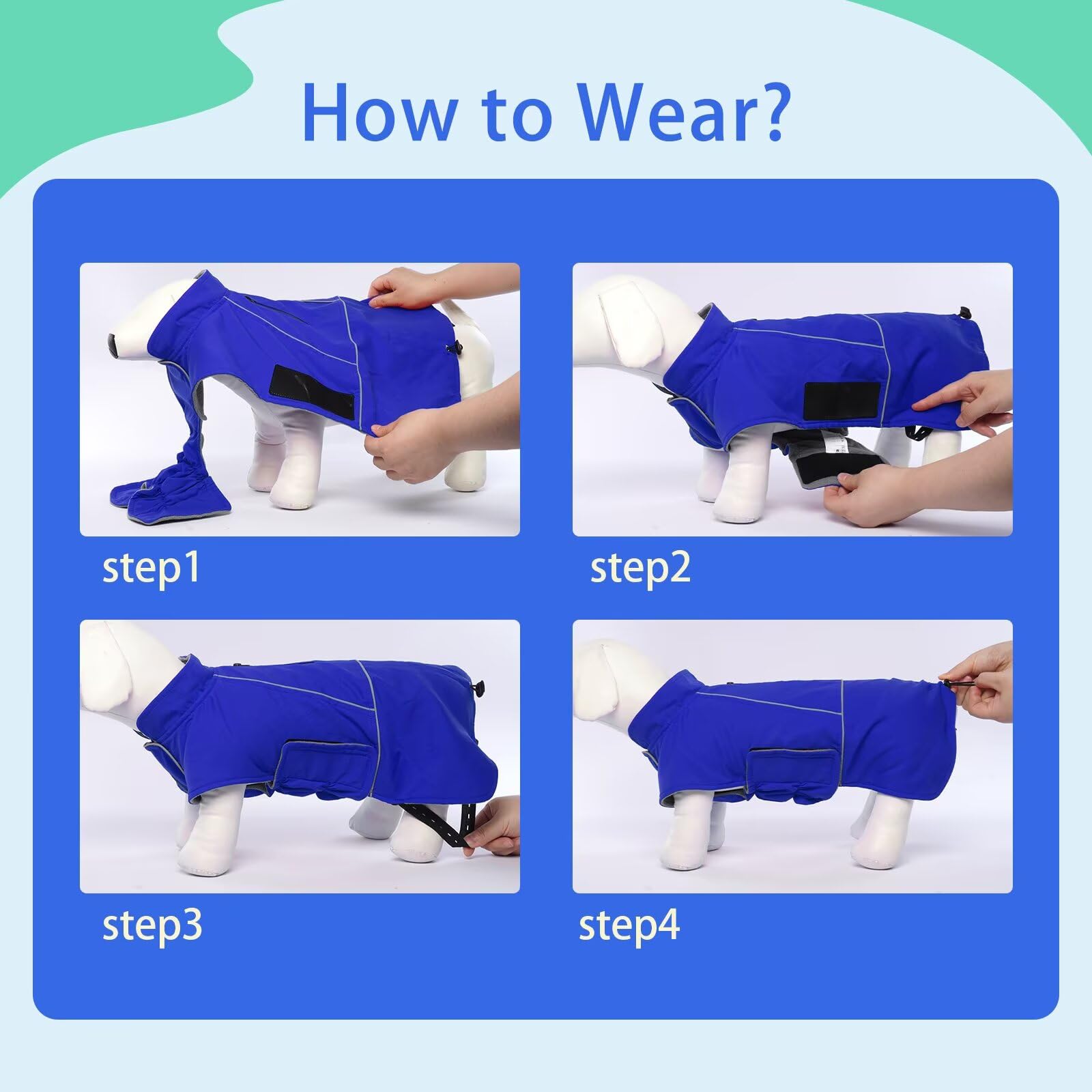 MIGOHI dog coat size-2xl blue shows chest 29.8-35.4 inches