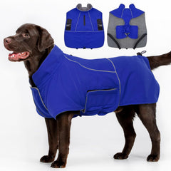 MIGOHI dog coat waterproof-windproof blue 2XL worn on a rainy hike