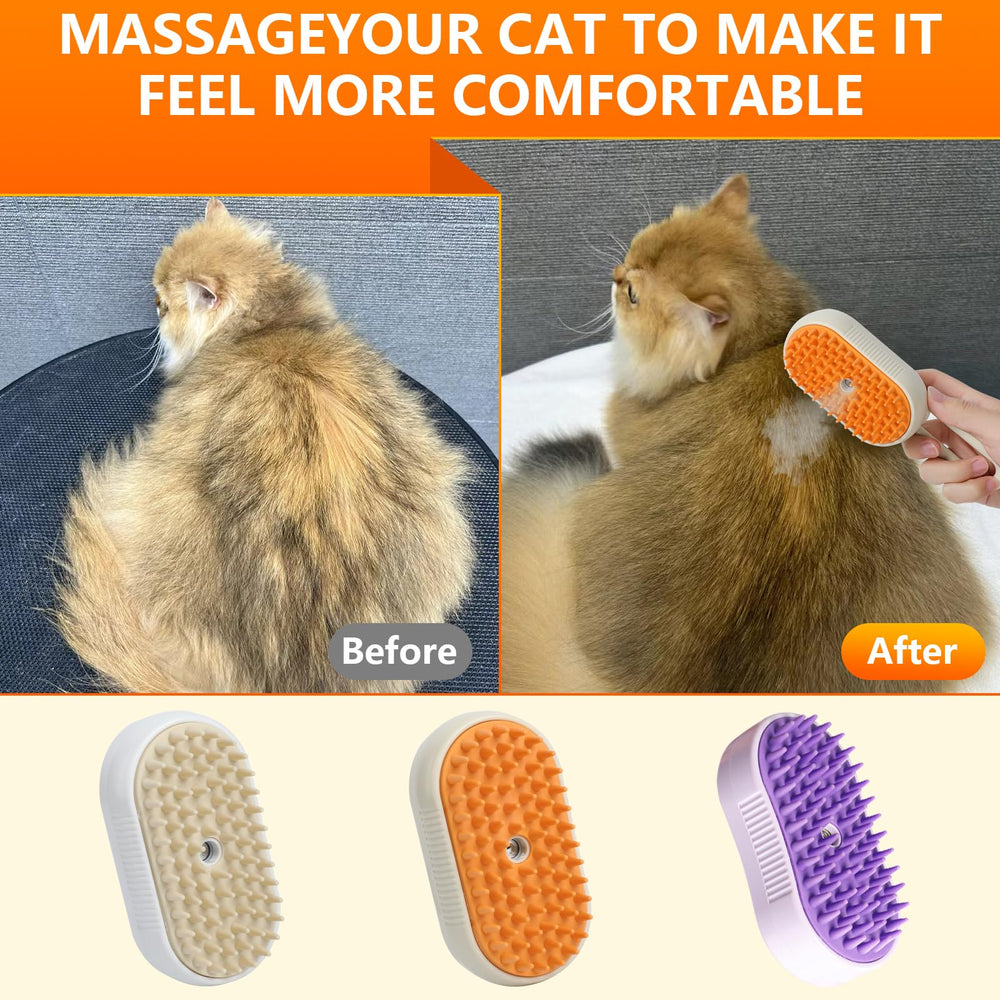Miguelu 4-in-1 cat grooming steam brush uses steam to loosen fur comfortably.
