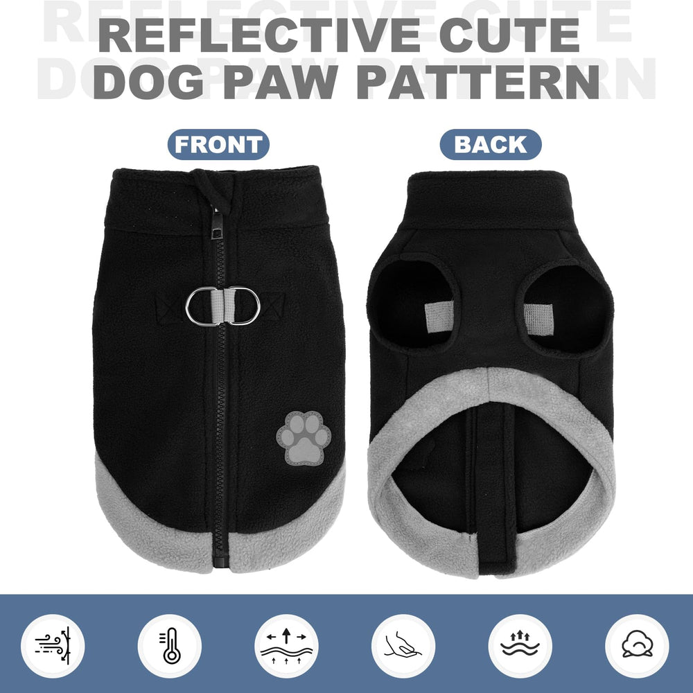 Mihachi fleece vest dual D-rings for secure leash attachment.