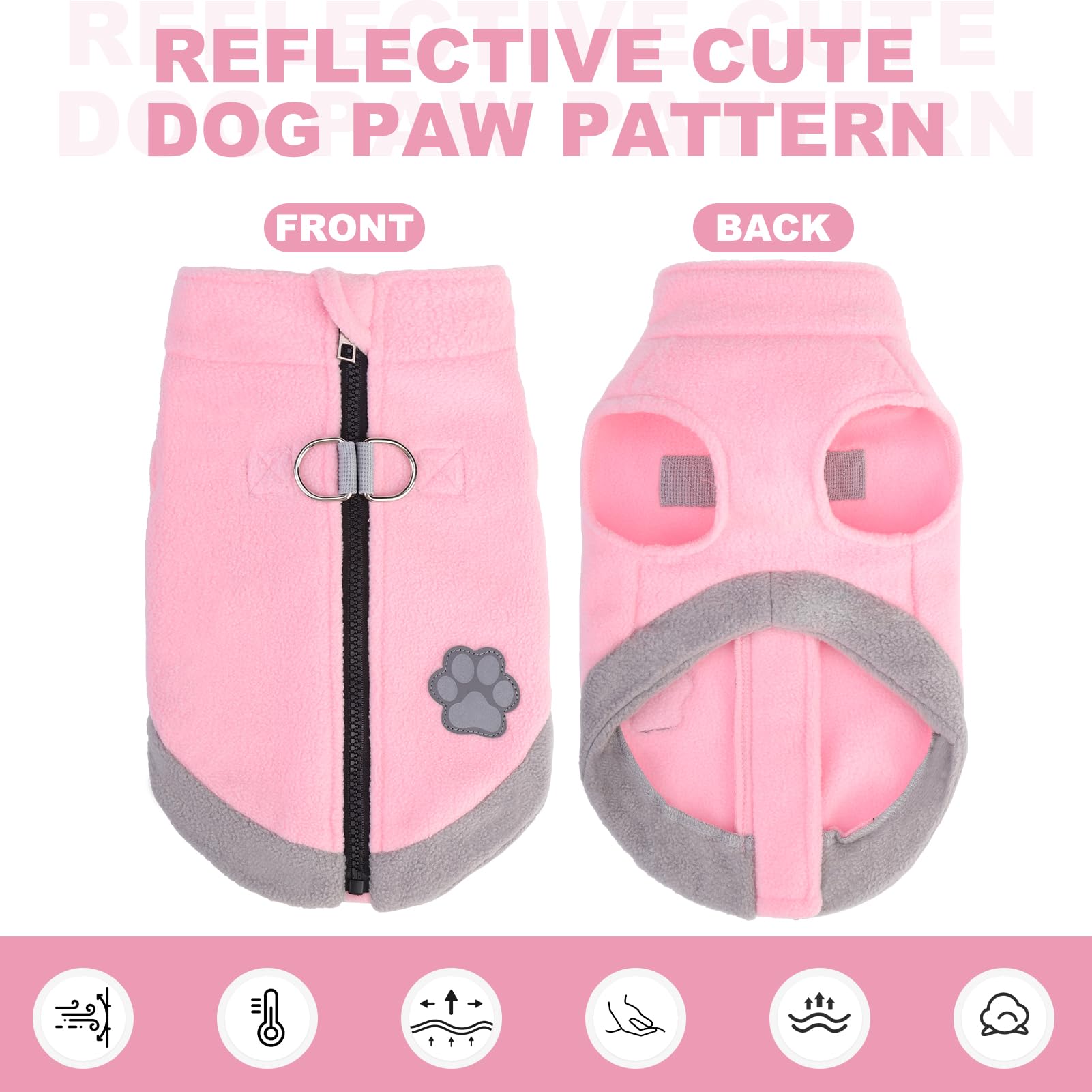 Mihachi vest pink reflective paw pattern boosts visibility during evening strolls