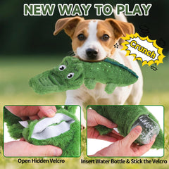 Mihachi No Stuffing Crinkle Crocodile Toy closeup squeaker shows durability