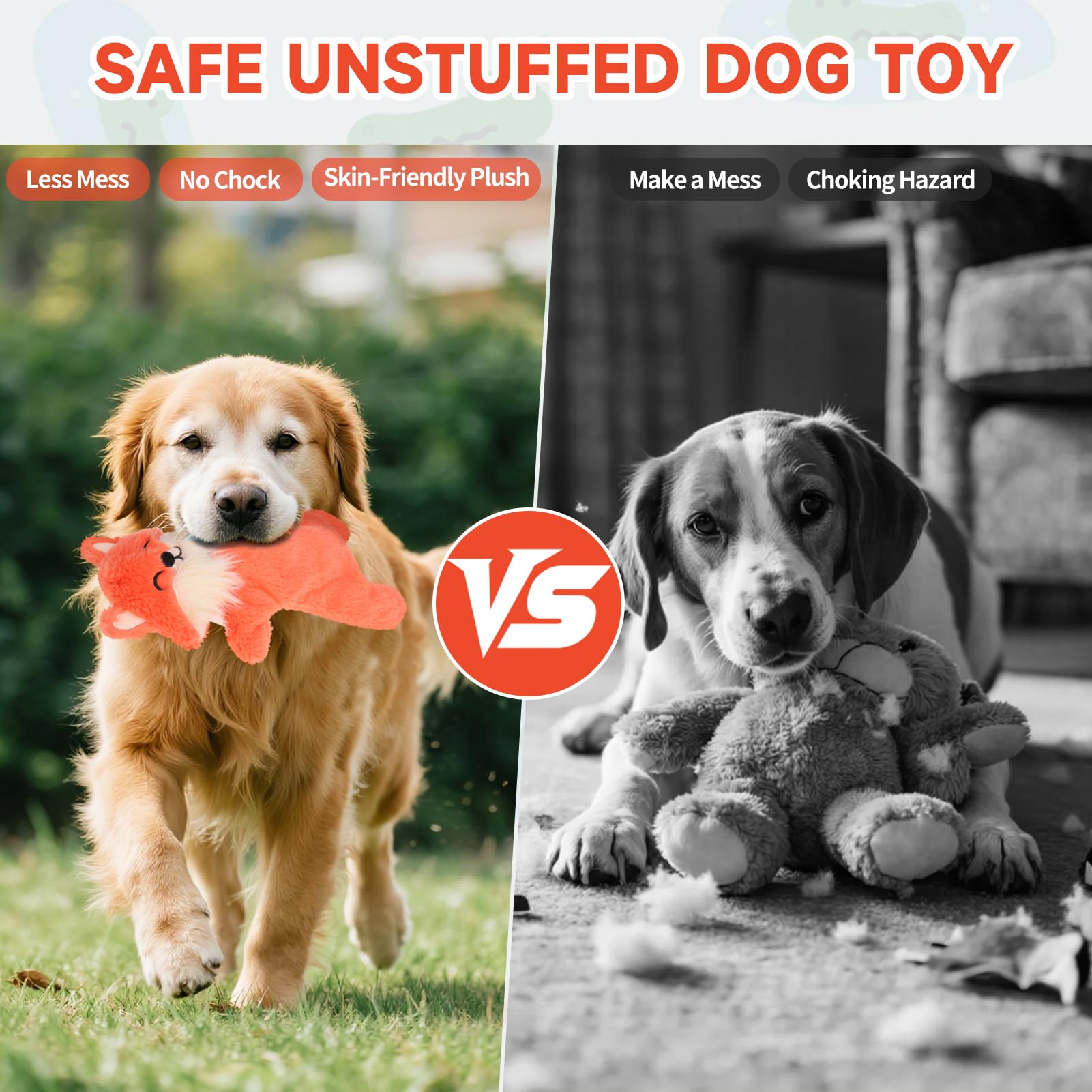 Mihachi No Stuffing Crinkle Squeaker Closeup highlighting puncture resistant squeaker