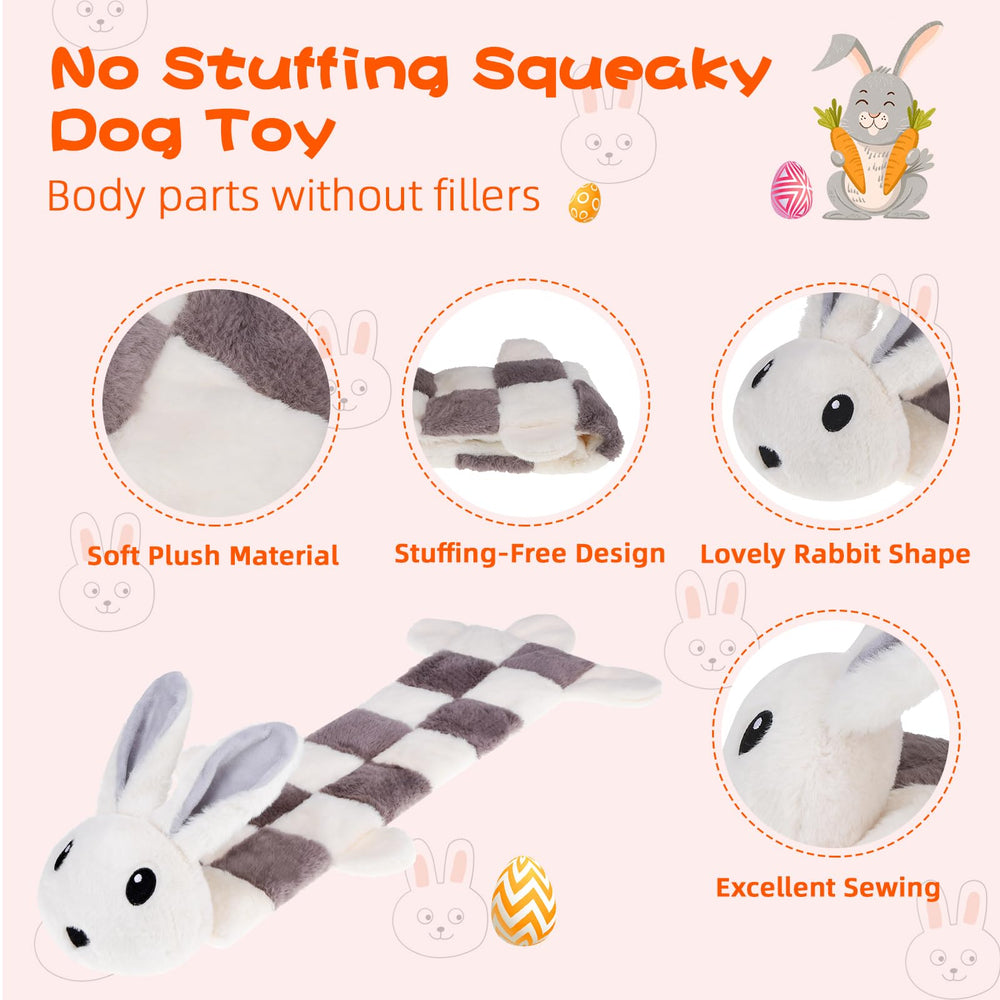 Mihachi no-st stuffing rabbit body reduces mess during rough play.