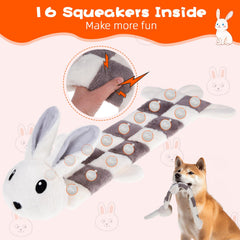Mihachi rabbit toy body with 16 squeakers for engaging play sounds.