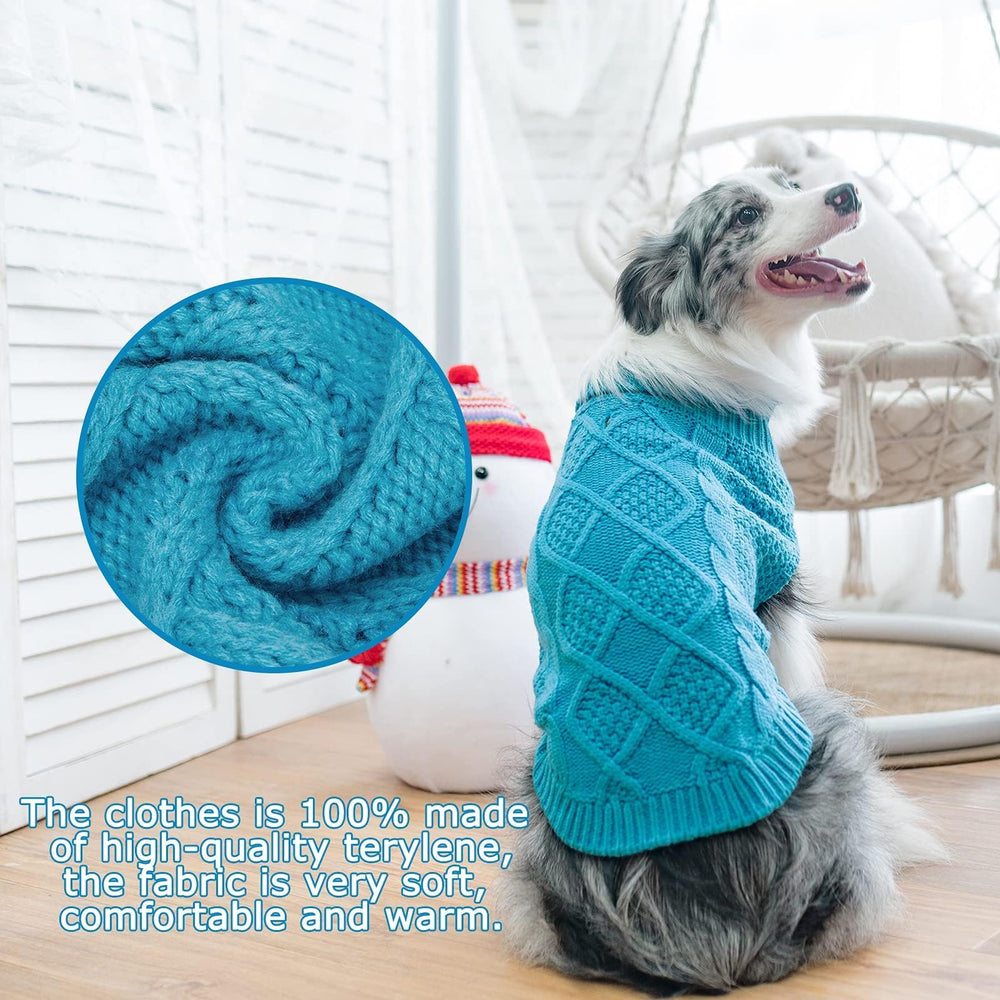Mihachi turtleneck dog sweater navy color suits outdoor adventures in cold weather.