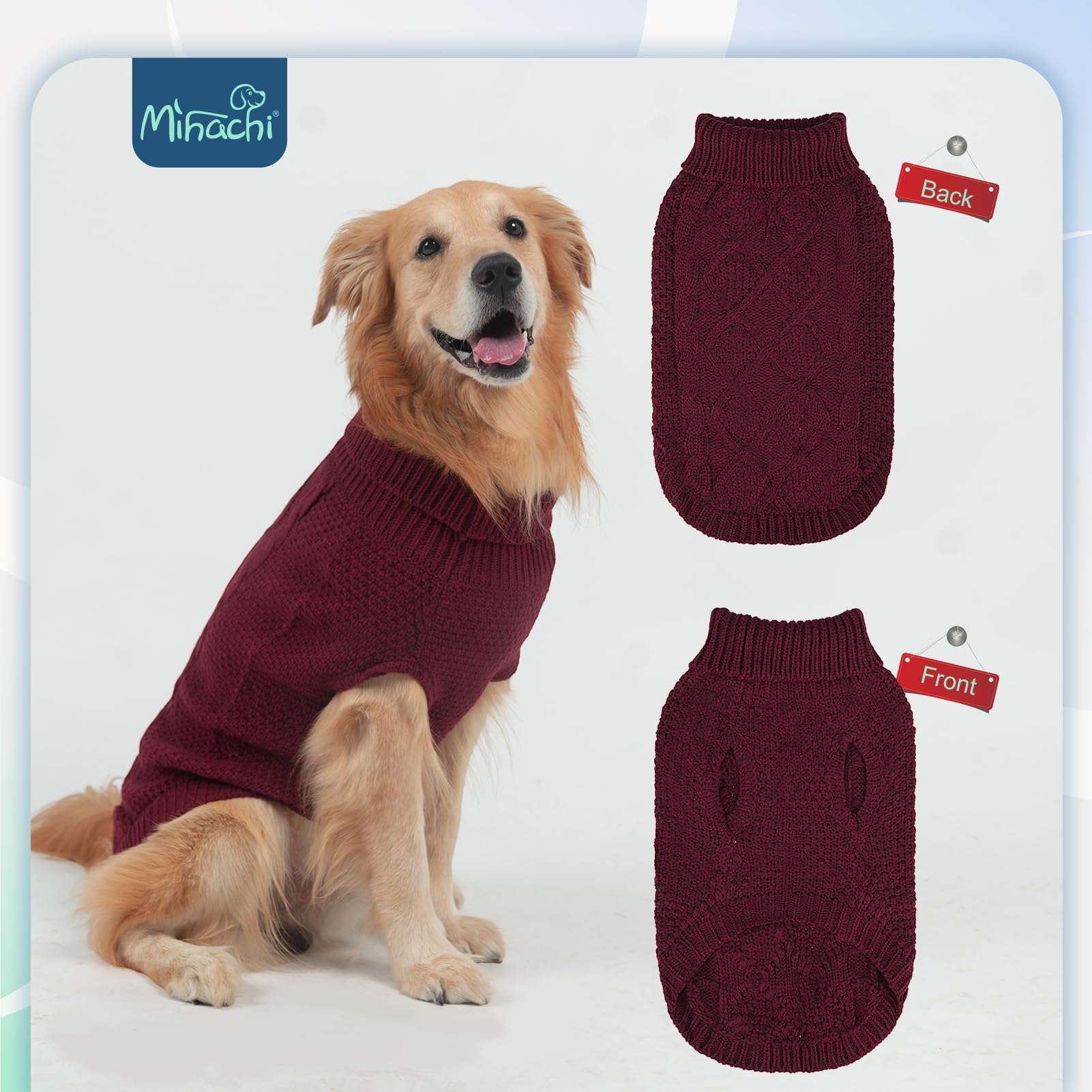 Mihachi turtleneck dog sweater knit-detail closeup, cable-knit texture and quality fabric.
