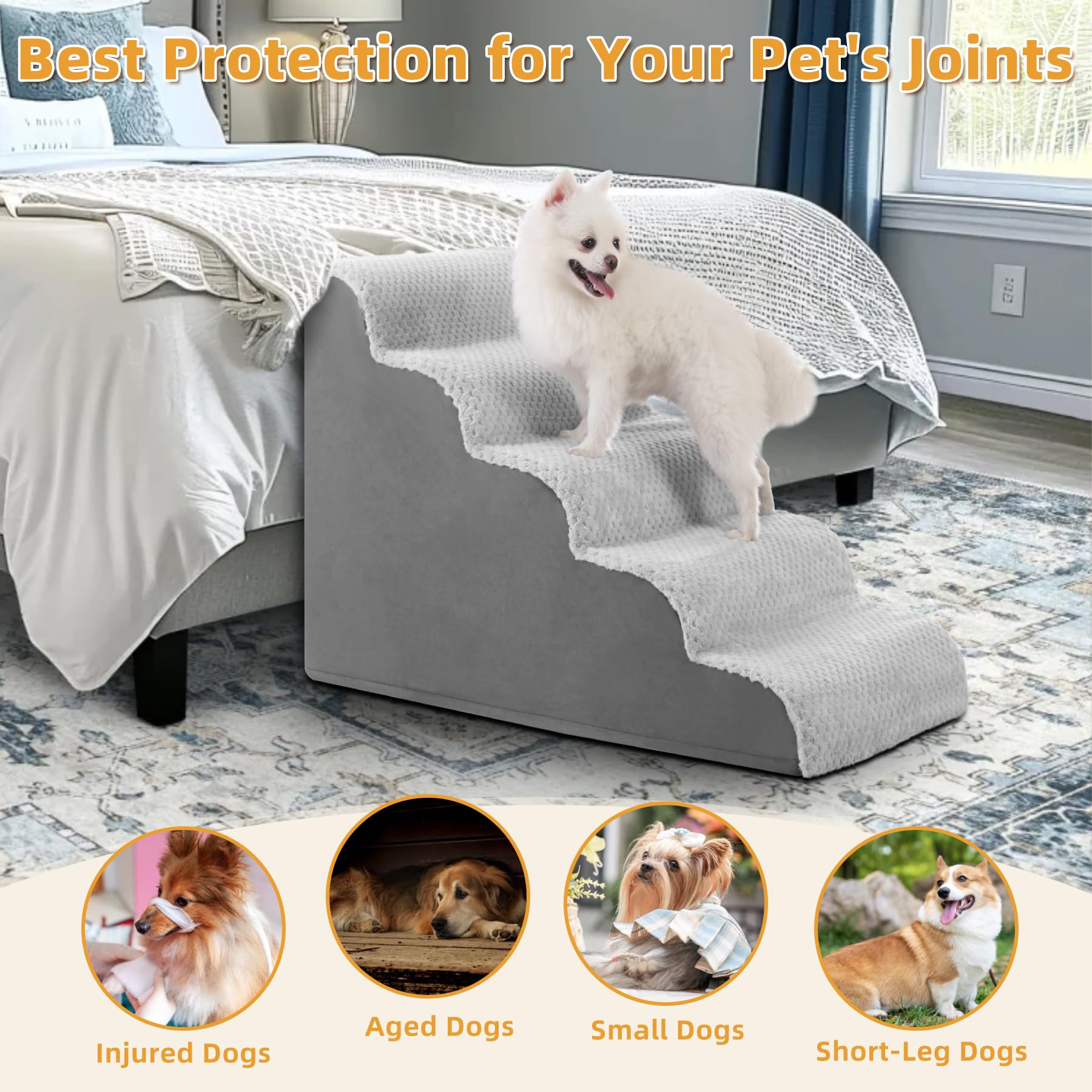 MIHIKK dog stairs anti-slip cover enhances footing on slick surfaces.