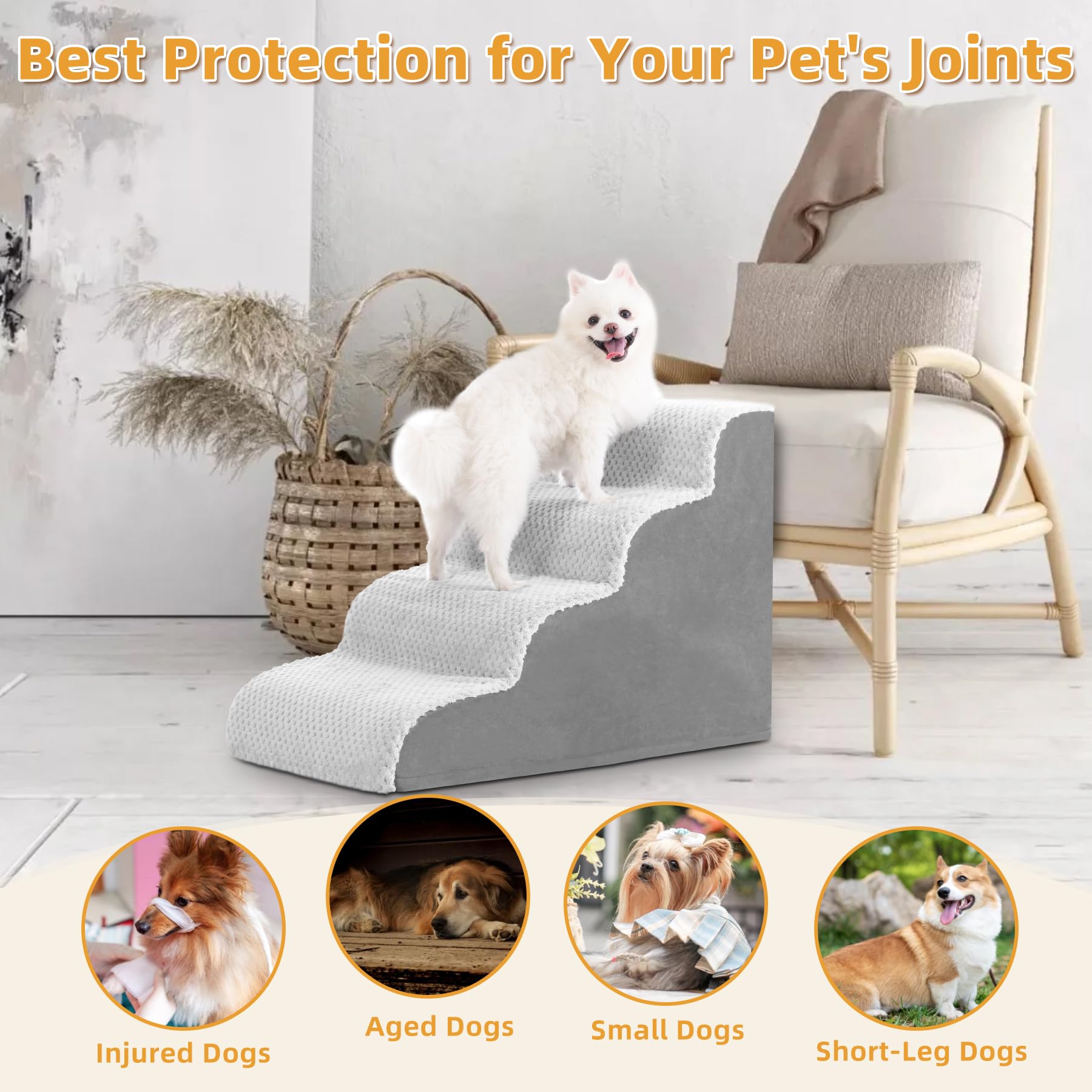 MIHIKK dog stairs-anti-slip-cover shows durable pineapple-check fabric for secure footing.
