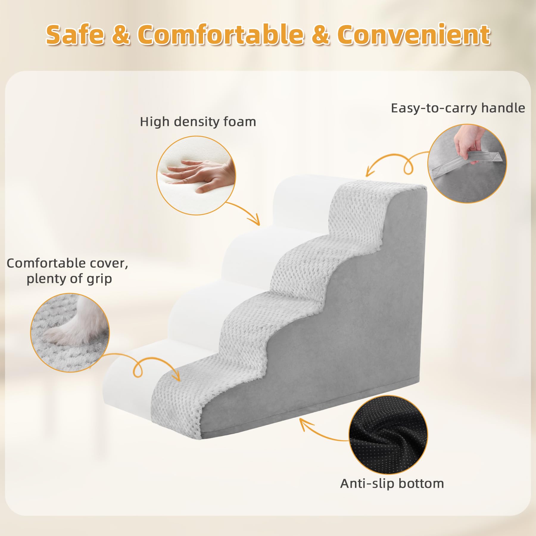 MIHIKK dog stairs-multi-size-design demonstrates 3, 4, and 5-step options.