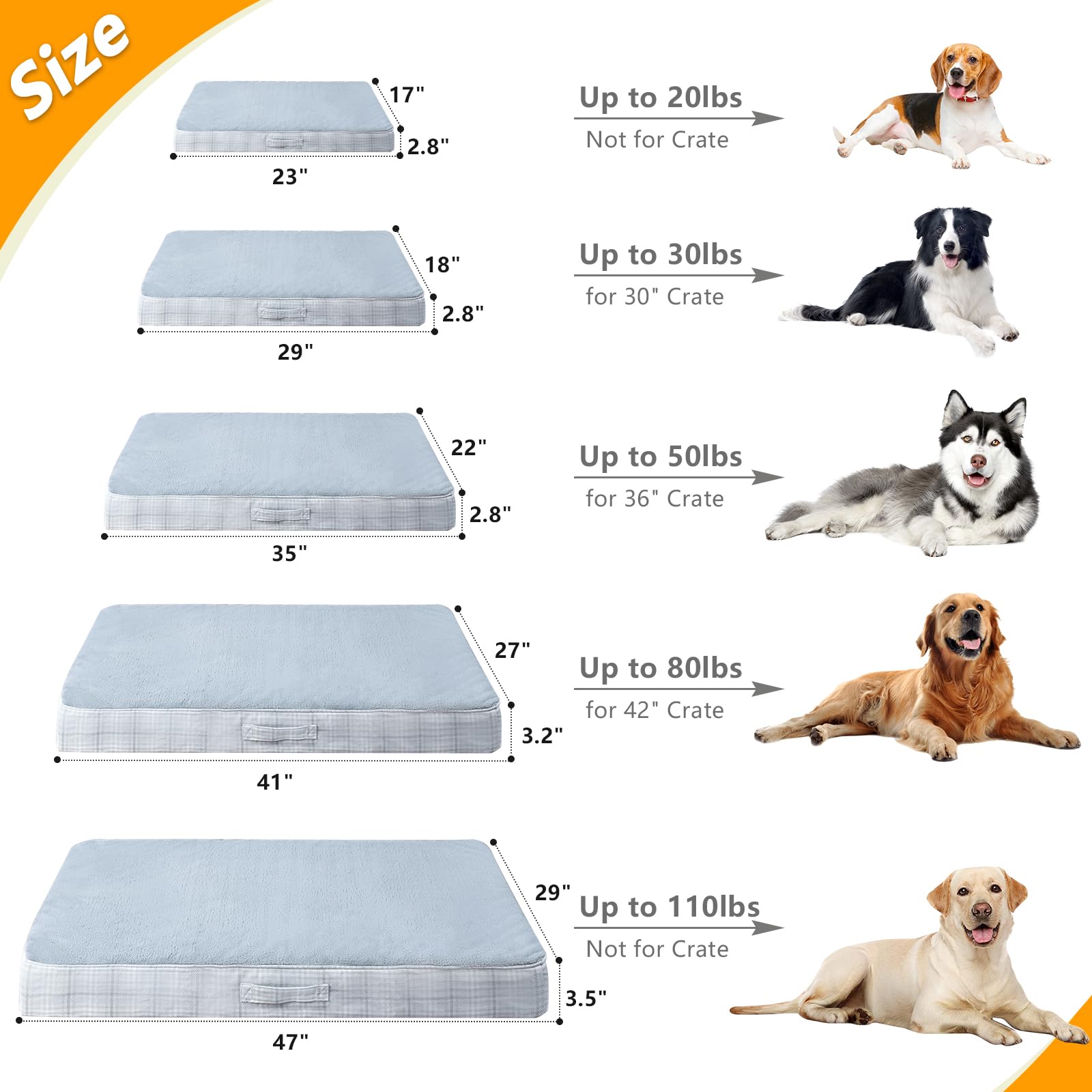 MIHIKK gray 41x27 XL dog bed designed for big breeds.