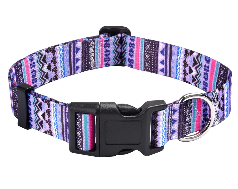 Mihqy dog collar with bohemia floral purple pattern for stylish daily walks.