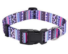 Mihqy dog collar with bohemia floral purple pattern for stylish daily walks.