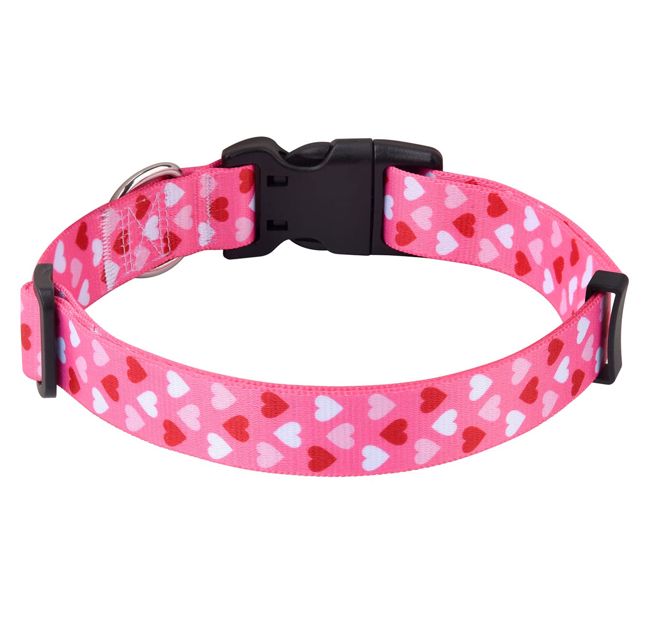 Mihqy dog collar pink heart closeup showing durable stitching