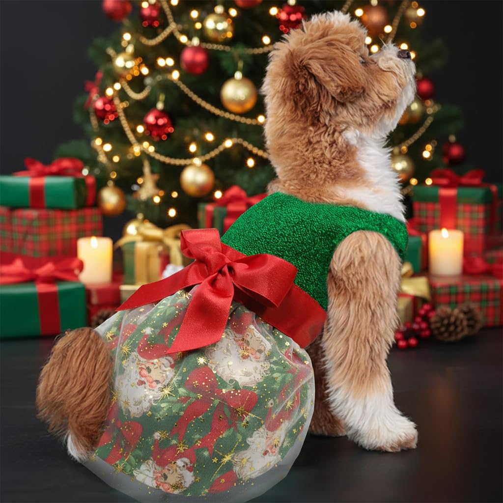Miiemiu Christmas Dog Dress back-length 16 inches for petite-fit look.