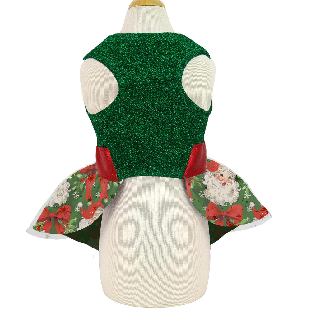 Miiemiu Christmas Dog Dress features glittery red bow adding classic holiday charm.