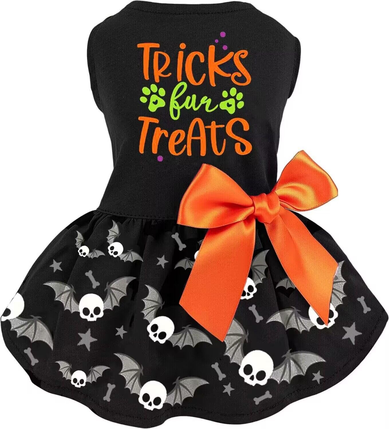 Miiemiu Skull-Bat Dog Skirt front view for festive Halloween style on small pets