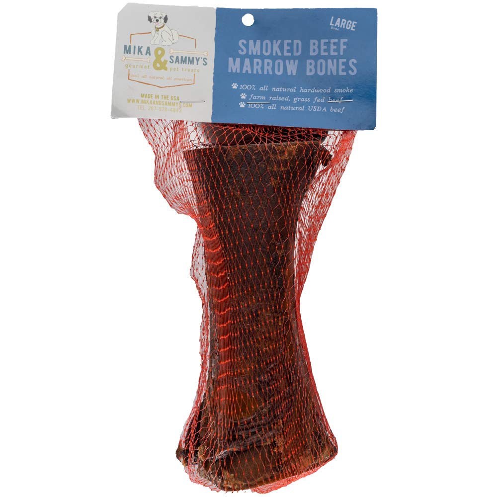 Mika & Sammy's smoked beef marrow bone center-cut—USA chew for large dogs with dental health support.