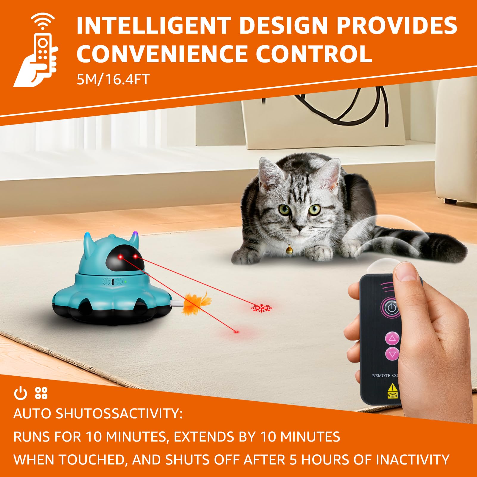 MIKK cat laser toy 360-degree randomized motion for immersive hunting-style play.