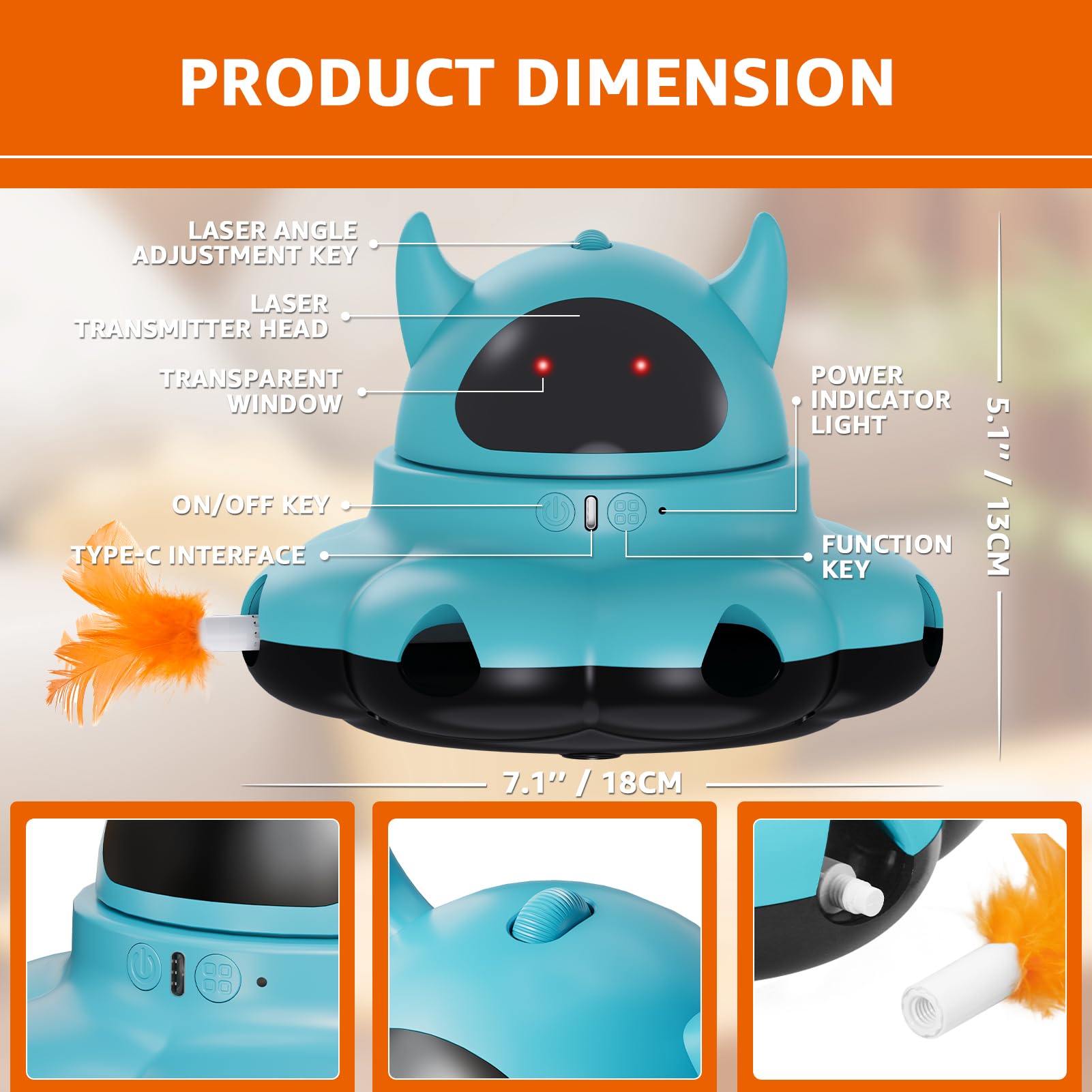 MIKK cat laser toy USB-C rechargeable with quick charge and long standby.