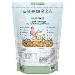 Mile Four Organic Chicken Feed 18% Protein Bowl demonstrates high-protein nutrition