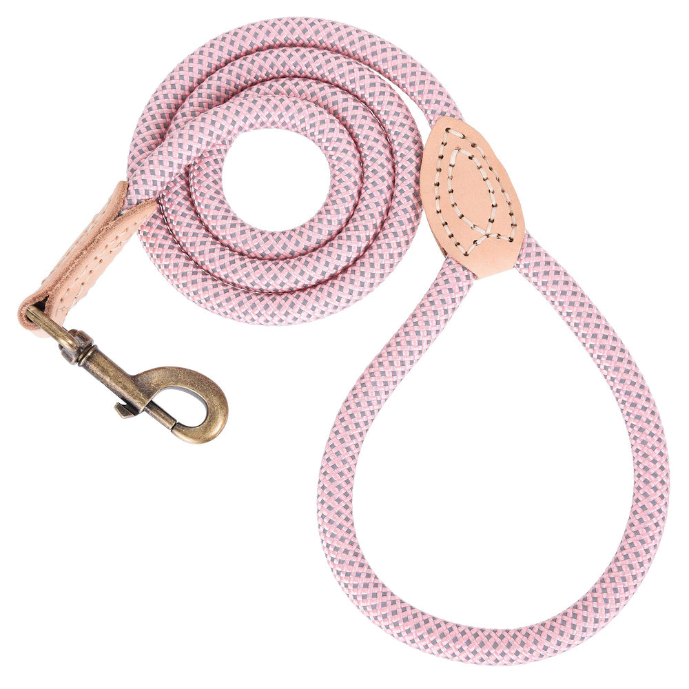 Mile High Life dog rope leash 4 ft pink full view highlights heavy-duty construction